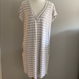 Athleta | Grey White Stripe dress